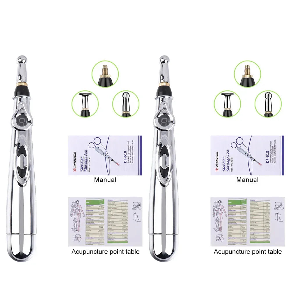 Electric Acupuncture Point Massage Pen Pain Relief Laser Therapy Electronic Meridian Energy Pen Body Head Back Neck Leg Massager 2pcs 3 heads Type 2