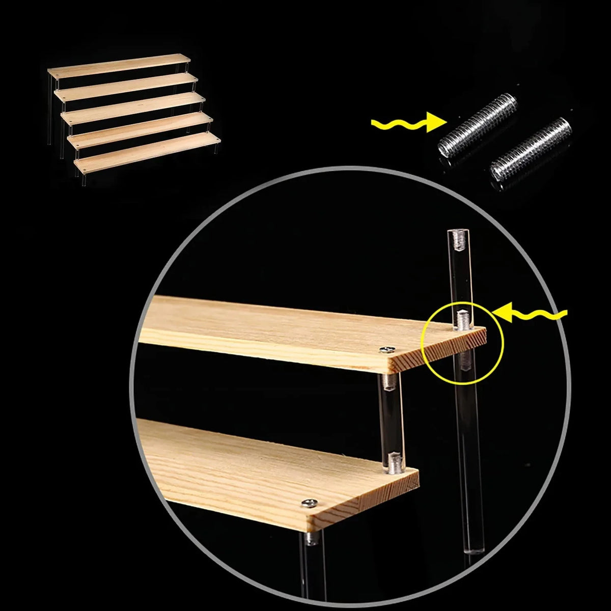 Tiered Display Stand with Clear or Wood Effect Shelves