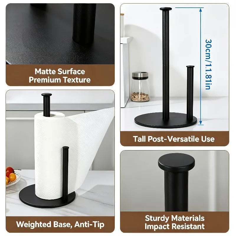 Kitchen Desktop Paper Towel Holder with Reinforced Base, Space Saving Countertop Organizer, Modern Durable Toilet Paper