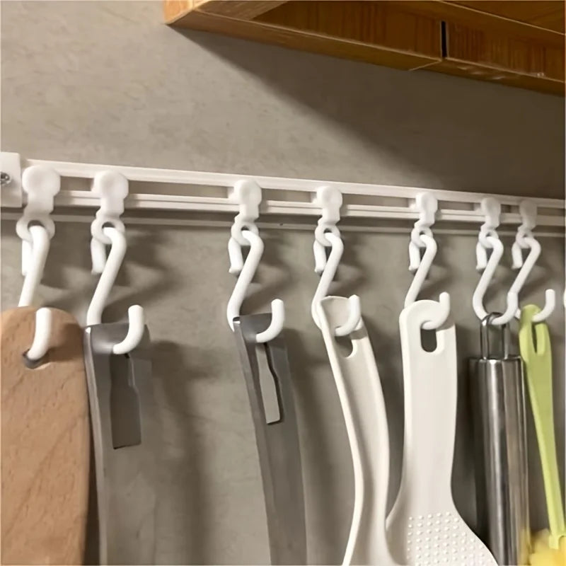 Kitchen Utensil Rail with Sliding Hooks for Cupboard Storage