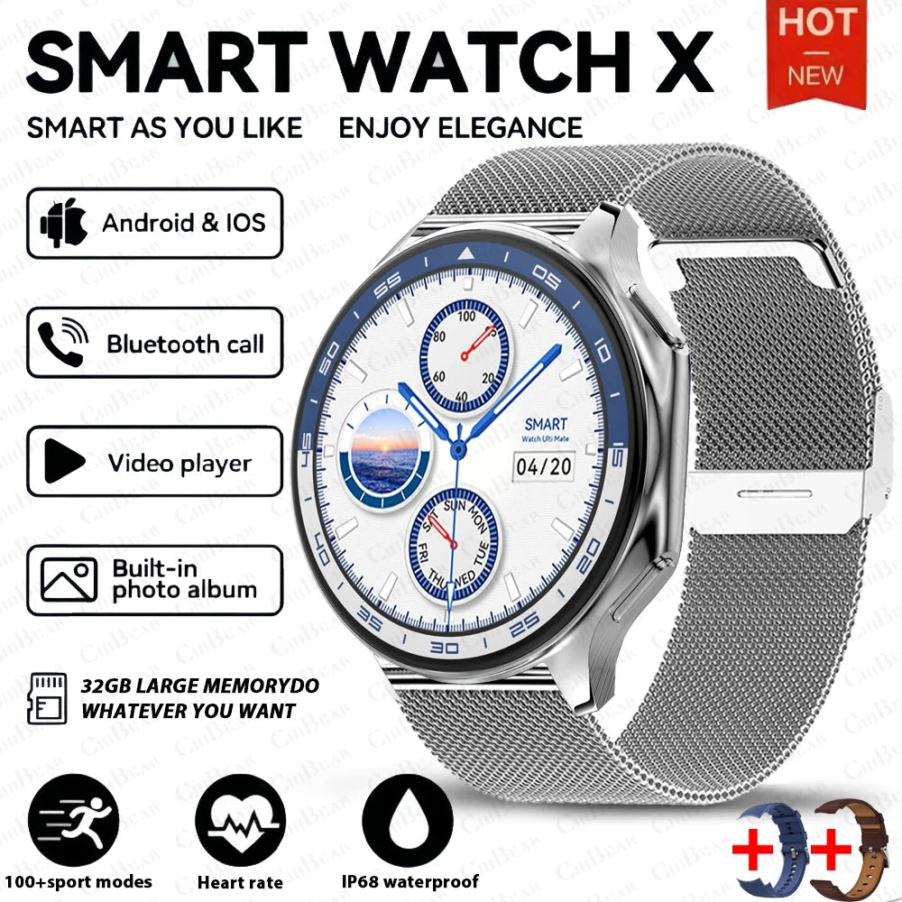 OPPO Watch X Bluetooth Call Smartwatch AMOLED HD Waterproof Men's Sports Watch 3D Visual Surround 4GB RAM Video Playback Watch Silver mesh belt