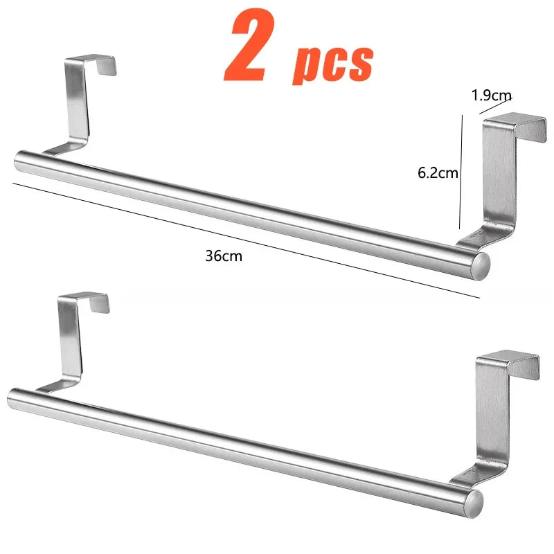 Kitchen Cabinet Door Towel Bar Stainless Steel Door Back Towel Hanging Holder Bathroom Punch-free Towels Hooks Home Organizer L-36cm-2pcs