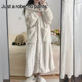 Women's Plush Hooded Pajama Dress Thickened Fleece Long Sleeve Nightgown Robe Winter Loungewear Home Bathroom Robe No Pants Jacquard