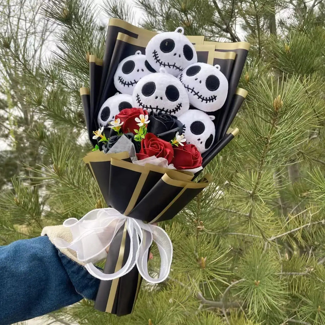 Halloween Jack Skellington Plush Doll Toy With Flowers Bouquet Stuffed Animals Valentine Christmas Graduation Gift 2-35cm
