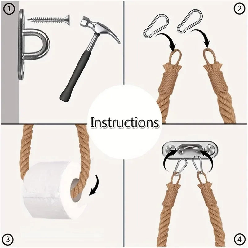 1Pc Retro Hemp Rope Toilet Paper Holder, Rust Proof Portable Assembly Towel Holder for Bathroom Kitchen Use