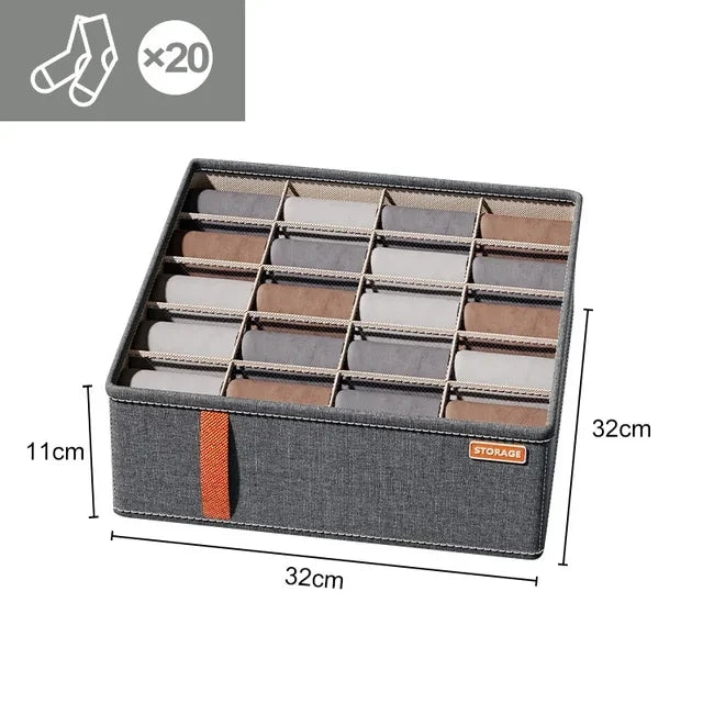 Fabric Underwear Drawer Organiser for Bras Socks and Ties 20grids-Dark gray