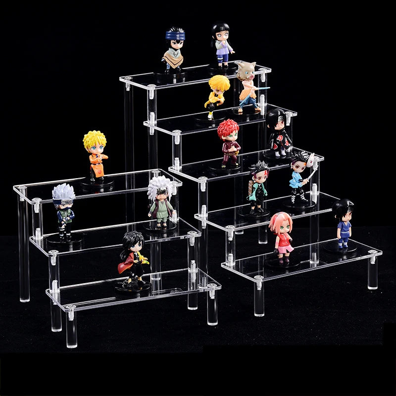 Tiered Display Stand for Figures with Clear or Wood Effect Shelves