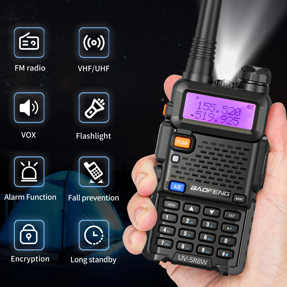 Baofeng UV-5R Walkie Talkie 8W Dual Band VHF/UHF Two-Way Radio, Long Range, FM Radio - Dicrodelights