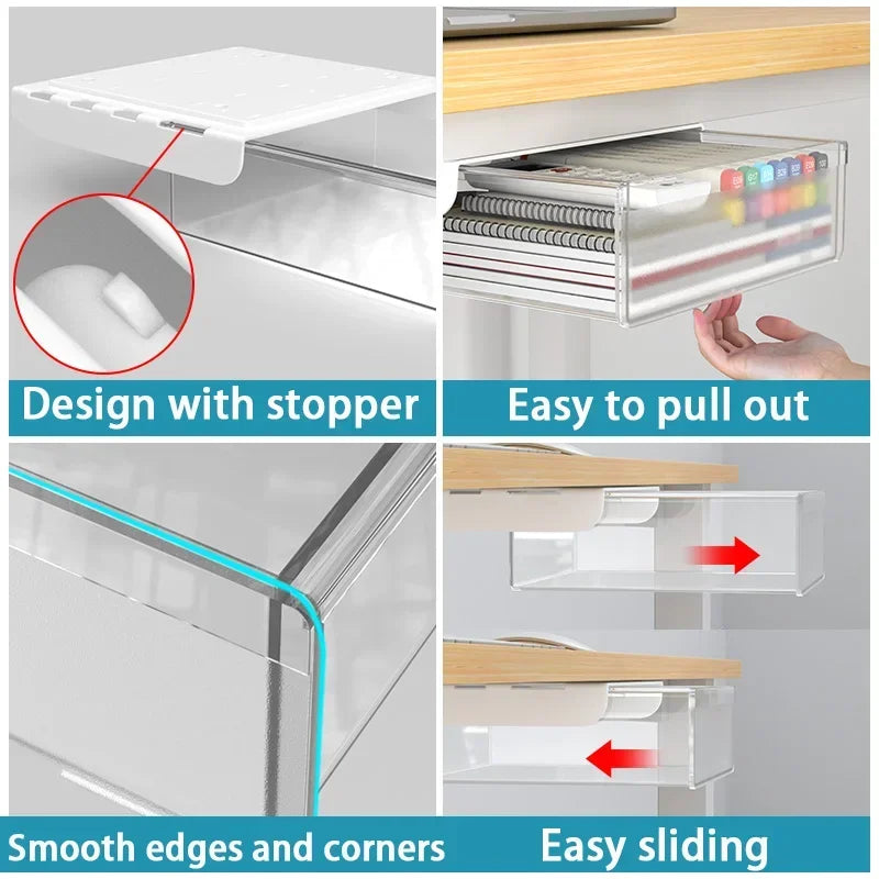 Self Adhesive Plastic Under Desk Drawer for Stationery Storage
