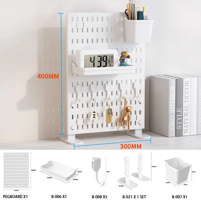Pegboard Combination Desktop Storage Kit, Vertical and Clip-Type Pegboard Display Panels, Suitable for Home Office Storage. WH Standing SET 1