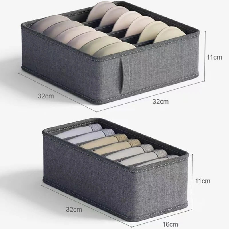 Grey Fabric Drawer Organiser for Underwear Bras and Socks 2PCS-6 cells 7cells