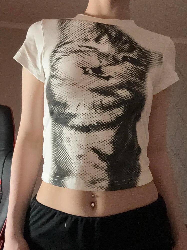 Cat Print Crop Top – Y2K Harajuku Women's Graphic Tee
