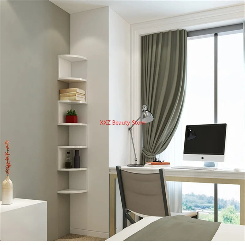 No Drill Wall Mounted Corner Shelf, 2 or 5 Tier, Black or White
