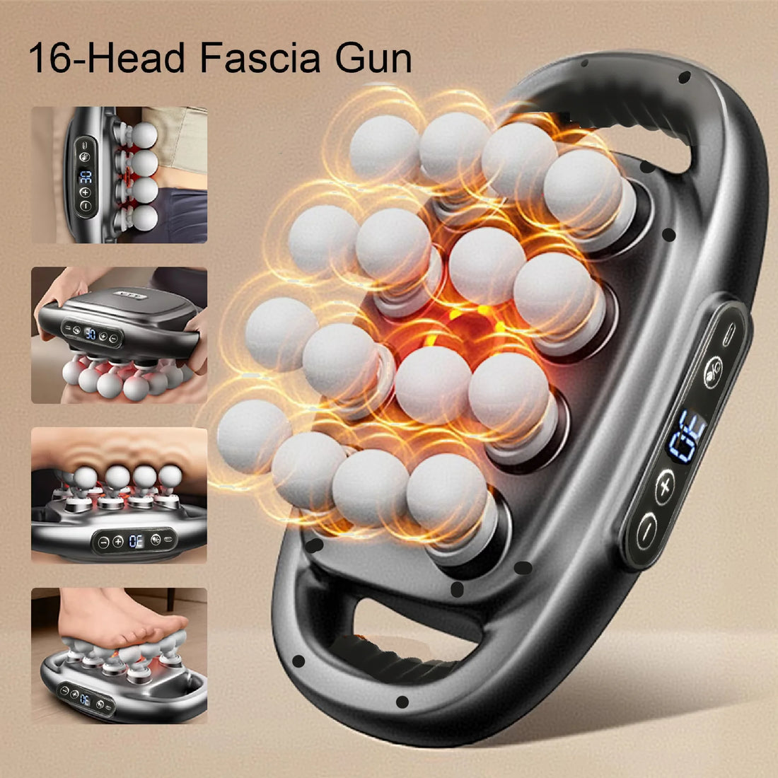 Massager Gun Set Deep Tissue Body Fitness Muscle Electric Relax Massager for Back Shoulders Legs Foot 16 Heads black