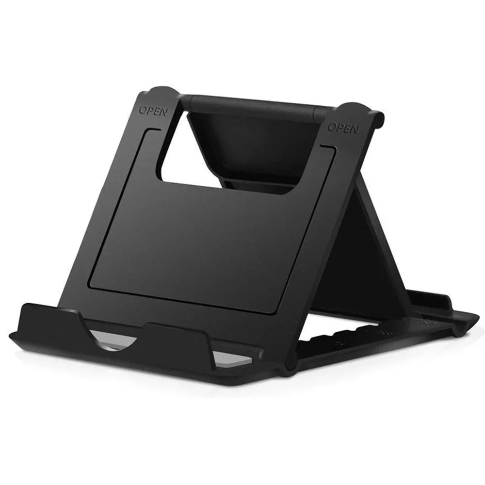 Adjustable Folding Plastic Phone Stand for Desk Viewing Black