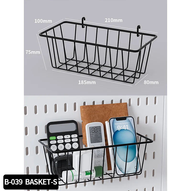 Wall Mounted Desk Pegboard Storage for Gaming Accessories Black Basket-2