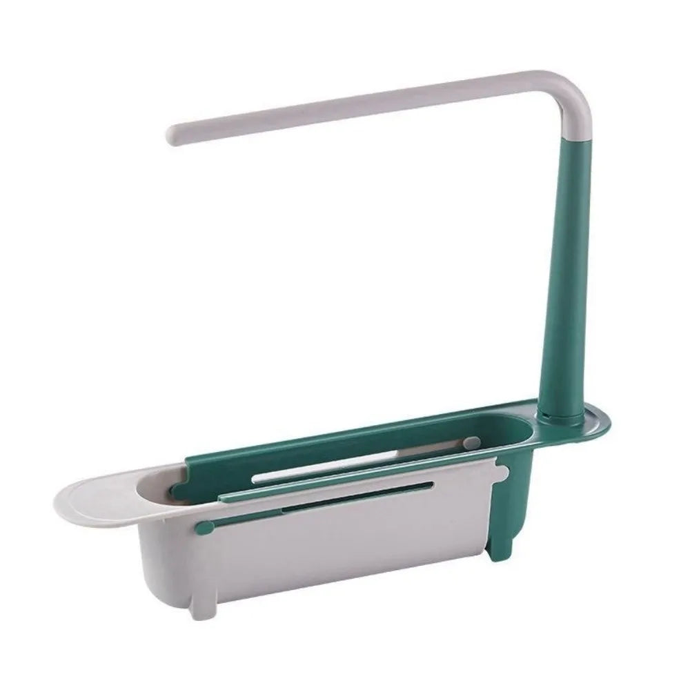 Extendable Sink Caddy with Raised Rail for Dishcloths Green