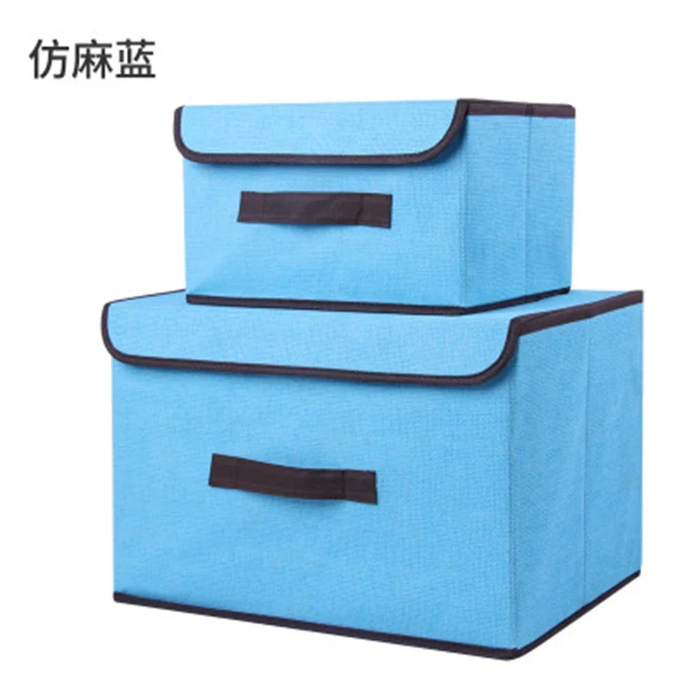 Fabric Wardrobe Storage Box With Lid for Clothes and Accessories Blue