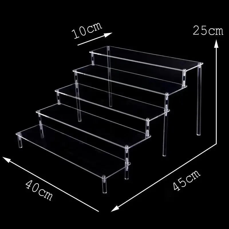 Tiered Display Stand with Clear or Wood Effect Shelves 5-40x10cm