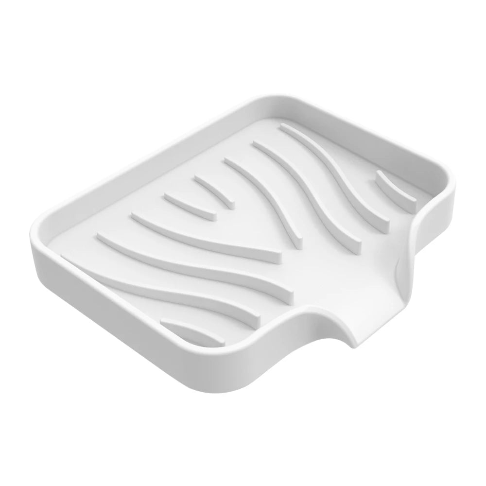 Self Draining Soap Bar Holder Silicone Kitchen Sink Soap Dish Sponge Tray Counter Caddy Organizer for Dish Soap Dispenser WHITE