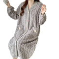 Thickened Flannel Sleepwear V-neck Home Clothes Women's Coral Fleece Robe Autumn Winter Patterned Fresh Flower Nightgown