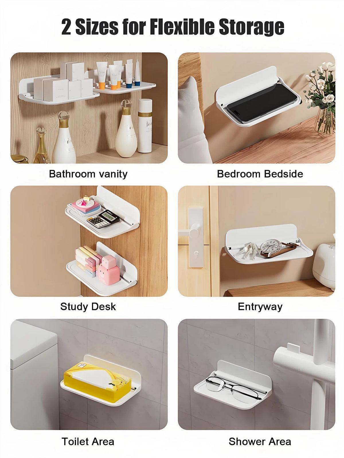 Foldable Adhesive Wall Shelf for Bedside Phone and Glasses