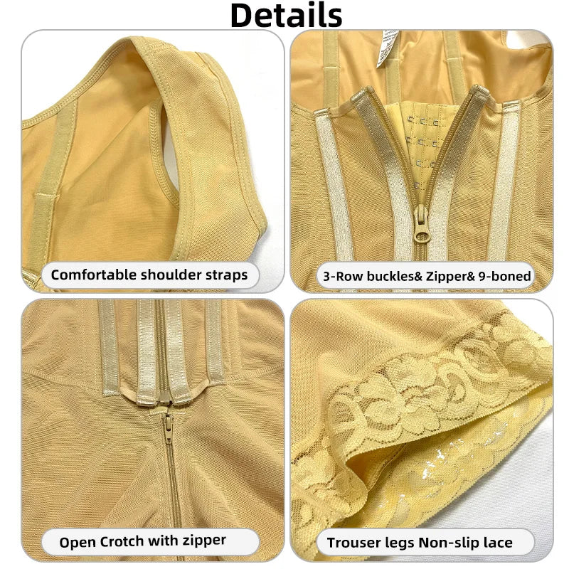 Body Shaper Women Colombian Fajas Shapewear Bodysuit 9-bone High Compression Girdles Double Tummy Control Full Body Open Crotch