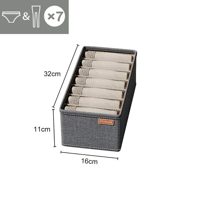 Fabric Underwear Drawer Organiser for Bras Socks and Ties 7grids-Dark gray