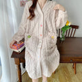 Thickened Flannel Sleepwear V-neck Home Clothes Women's Coral Fleece Robe Autumn Winter Patterned Fresh Flower Nightgown 8807 apricot