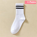 1/7/10/20 Pairs Mid Length Socks Women Classic Black White Solid Color Fashionable Casual Sports Absorbing Breathable Men Socks 1 Pairs