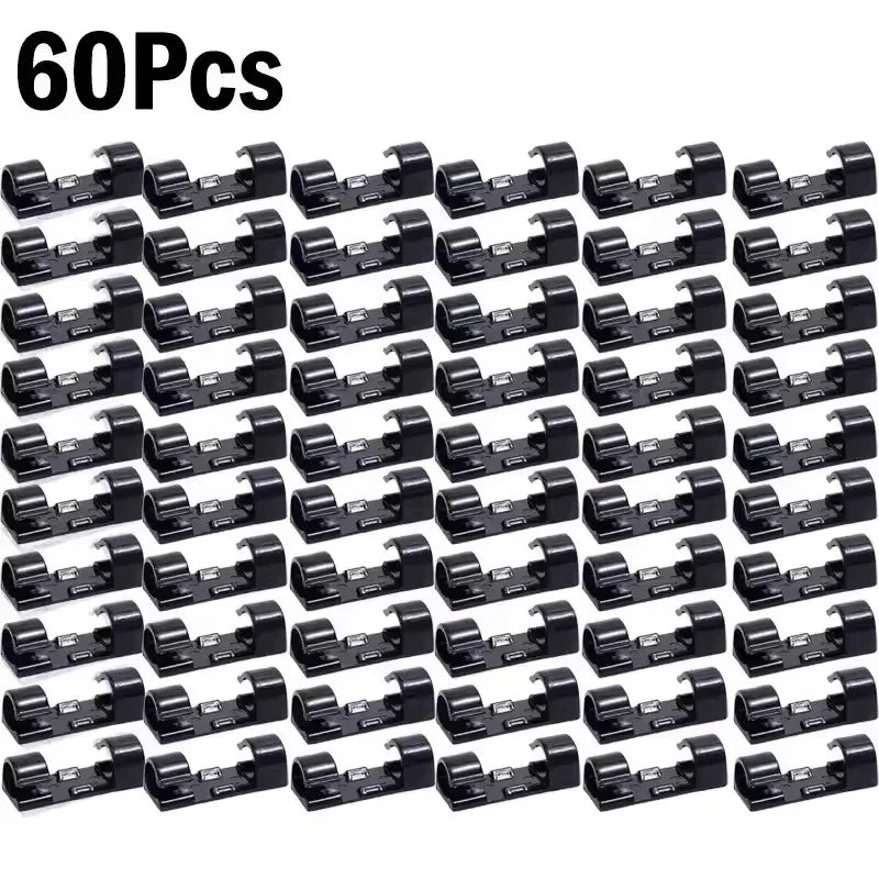 Self Adhesive Open Cable Clips for Desk Wire Routing 60X-Black