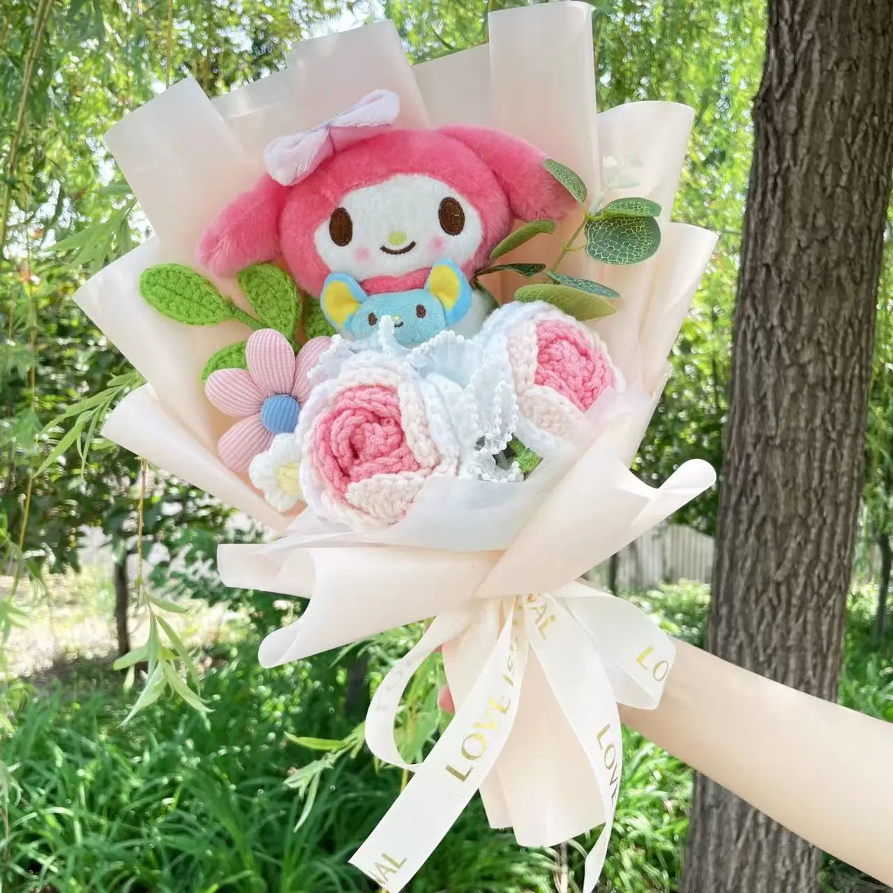 Sanrio Plush Bouquet Doll – Kuromi, My Melody, Cinnamoroll Handmade Gift Toy for Valentine, Birthday & Graduation 15-35cm 1
