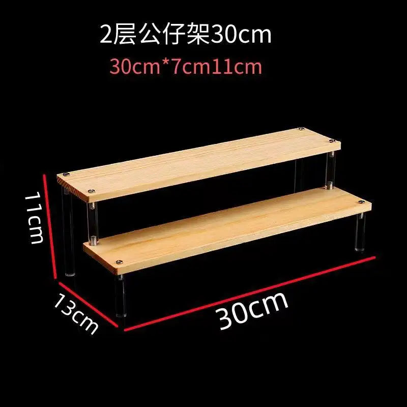 Tiered Display Stand with Clear or Wood Effect Shelves 2-30x7cm