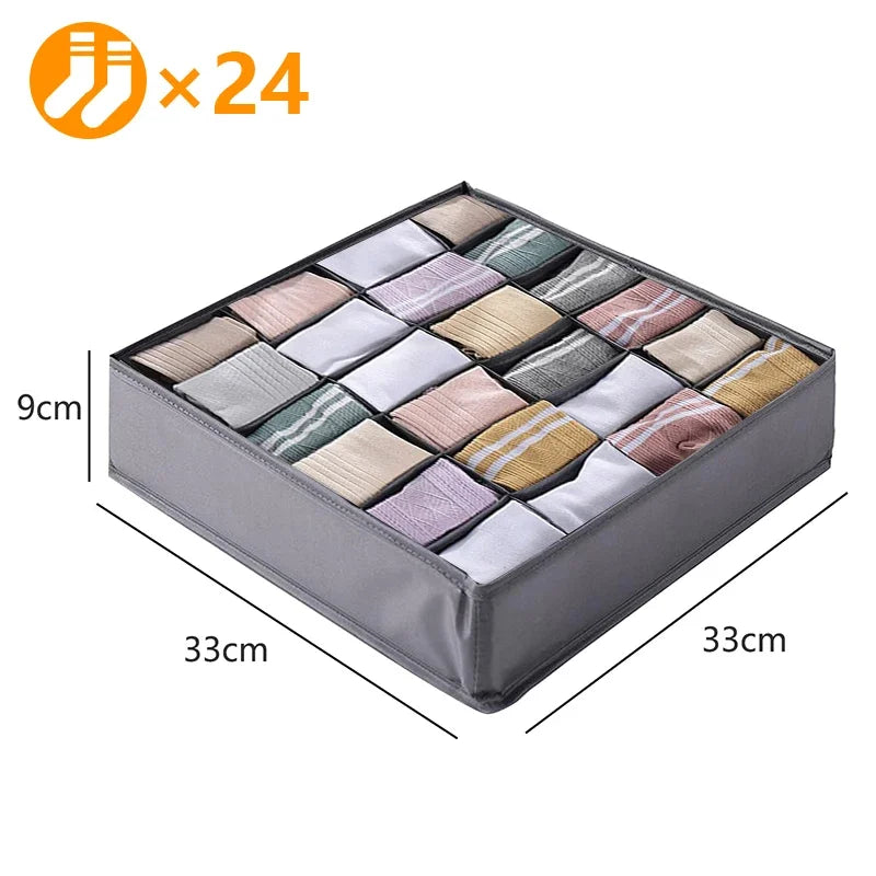 Fabric Bra Drawer Organiser for Sports Bras Socks and Underwear 24grids-dark gray