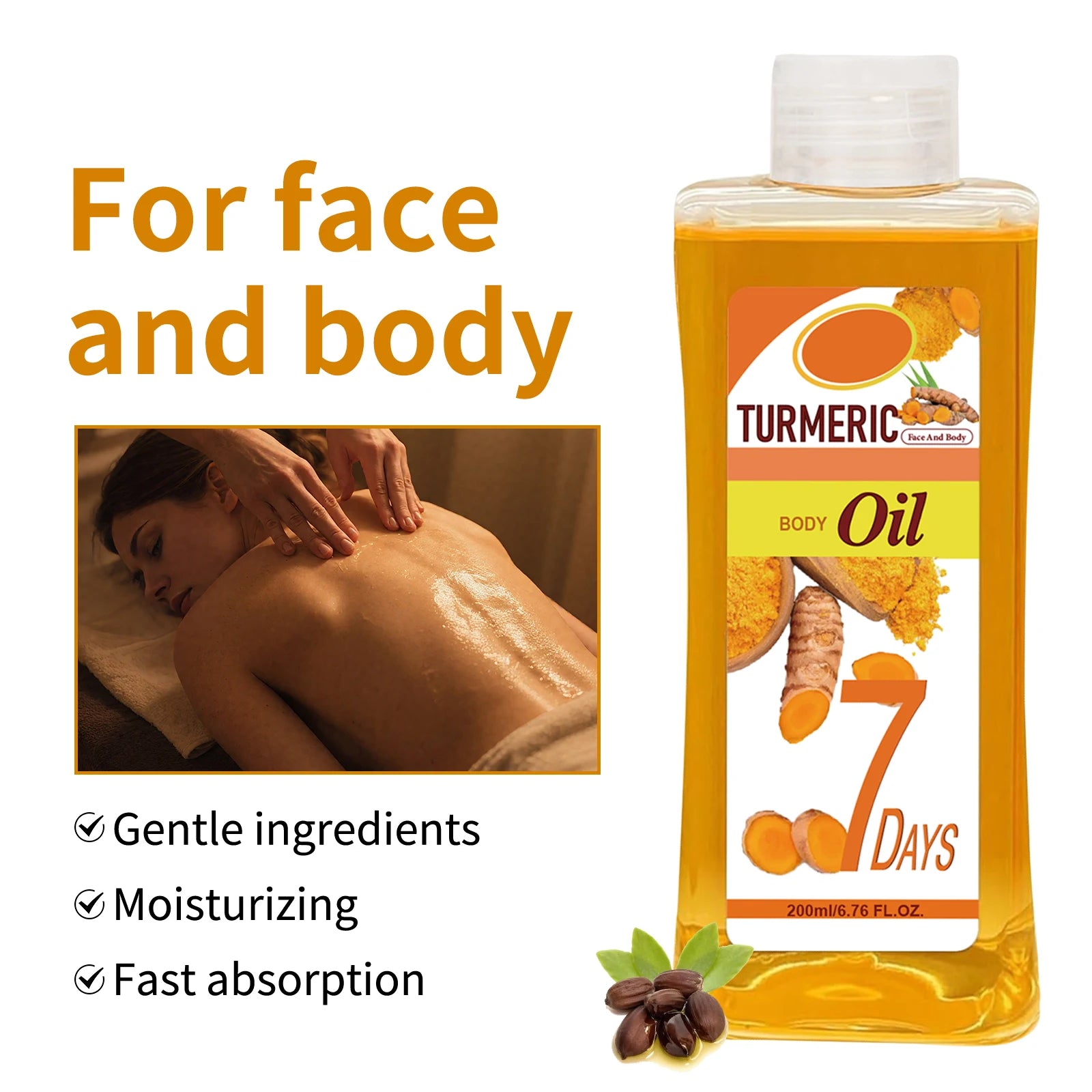 Turmeric Body Oil 200ml – Fast-Absorbing Natural Moisturizing Oil for Face & Body, Deep Hydration for All Skin Types