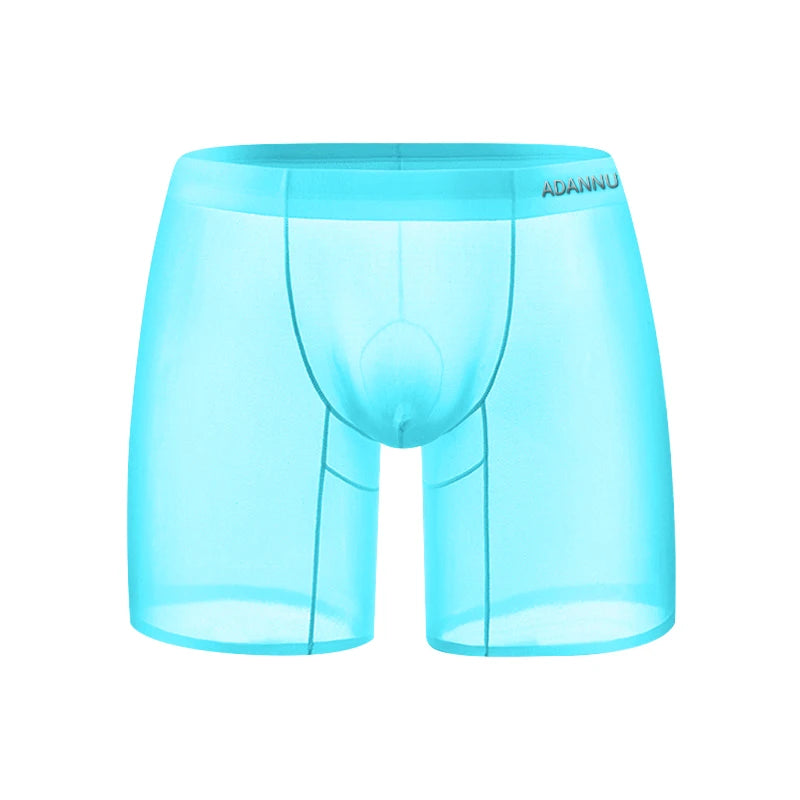 1/2/3 PCS Men's Ice Silk Boxers Transparent 0.01 Ultra-thin Fabric See Through Seamless Underwear antibacterial Boxer Shorts AD785-Blue