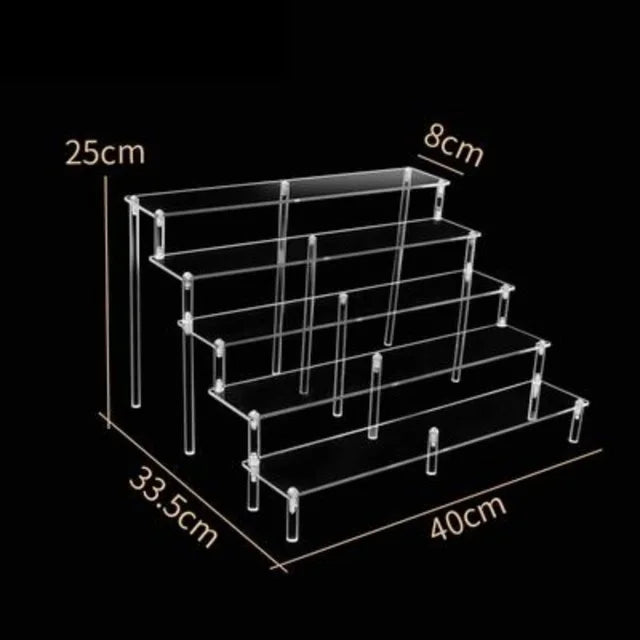 Display Riser Stand for Figures in Clear, Black or Wood Effect 5 tier 40x8cm firm