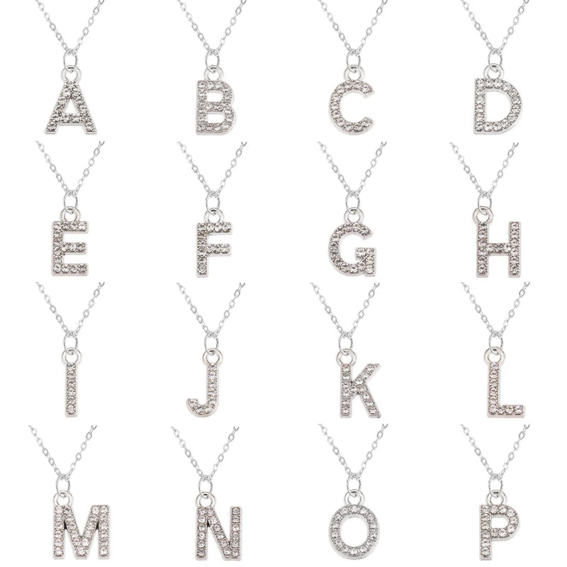 Fashion Shining A-Z Letter Pendant Charm Necklace 26 Initial Alphabet Name Clavicle Chain Party Valentine's Day Jewelry Gift
