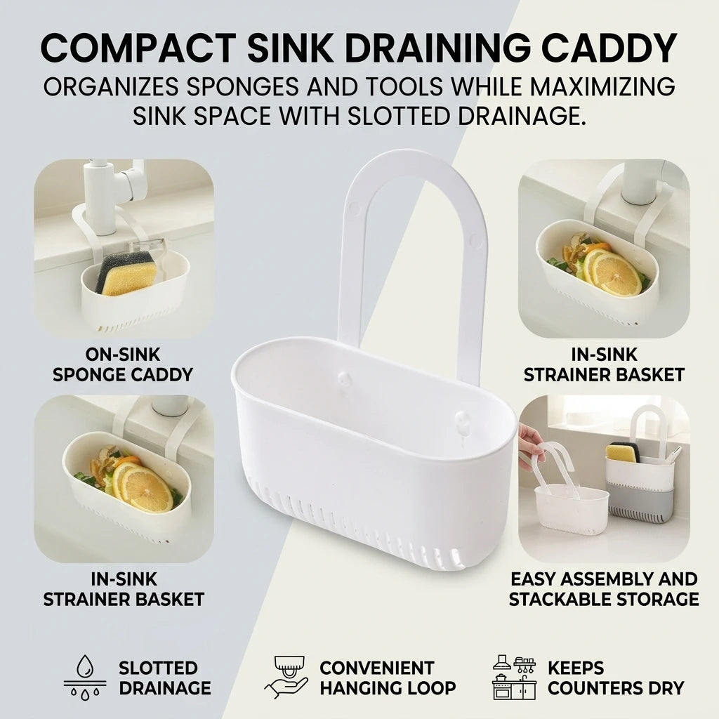 Plastic Kitchen Sink Drainer Basket Space Saving Storage Rack For Sponges Brushes