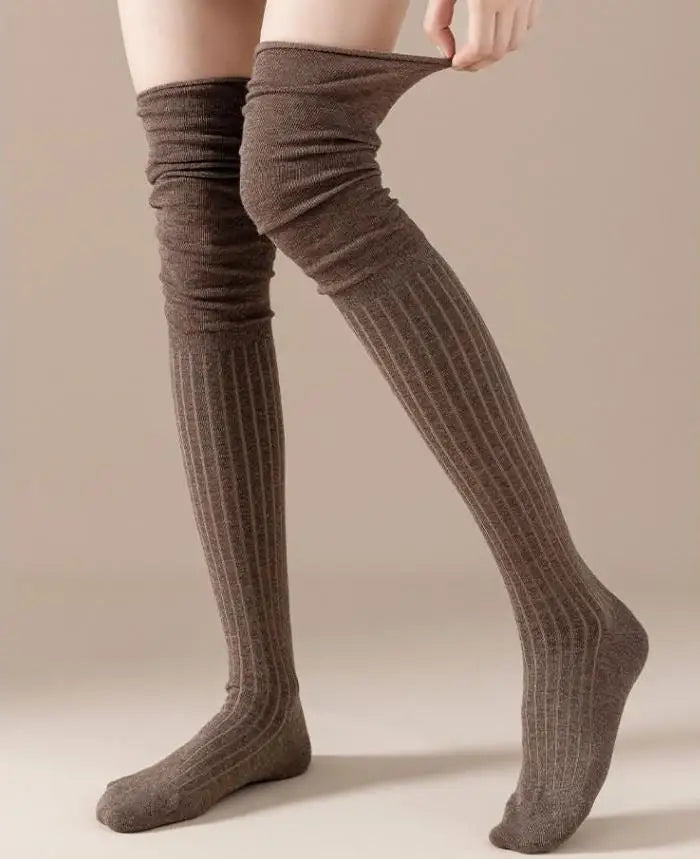 1/3/5 Pairs Knee High Socks Thin Long Stacked Socks Women's High Solid Colour Patchwork Socks High Elasticity Stockings dark coffee