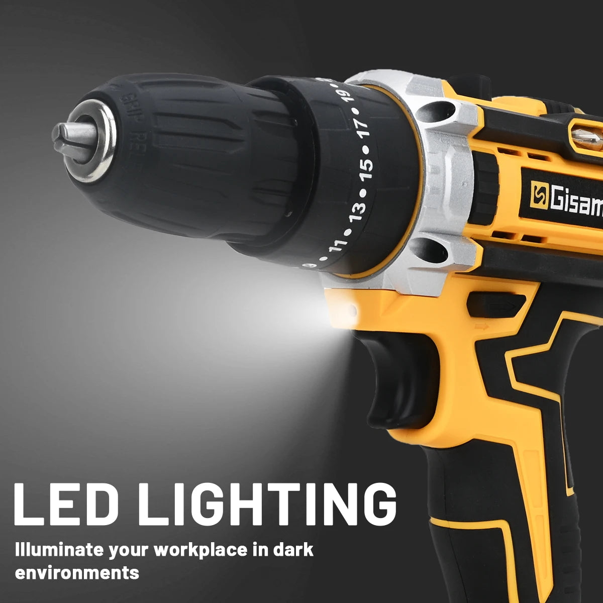 Gisam 25+3 Torque Electric Impact Screwdriver Multifunctional Cordless Drill Power Tool Setting 2 Gear Speed with 2 Batteries