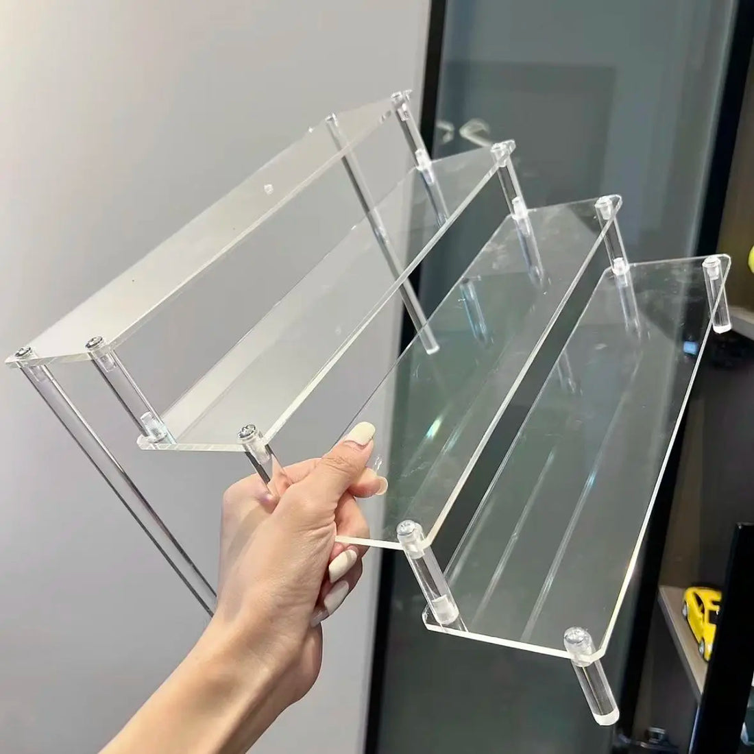 Tiered Display Stand with Clear or Wood Effect Shelves
