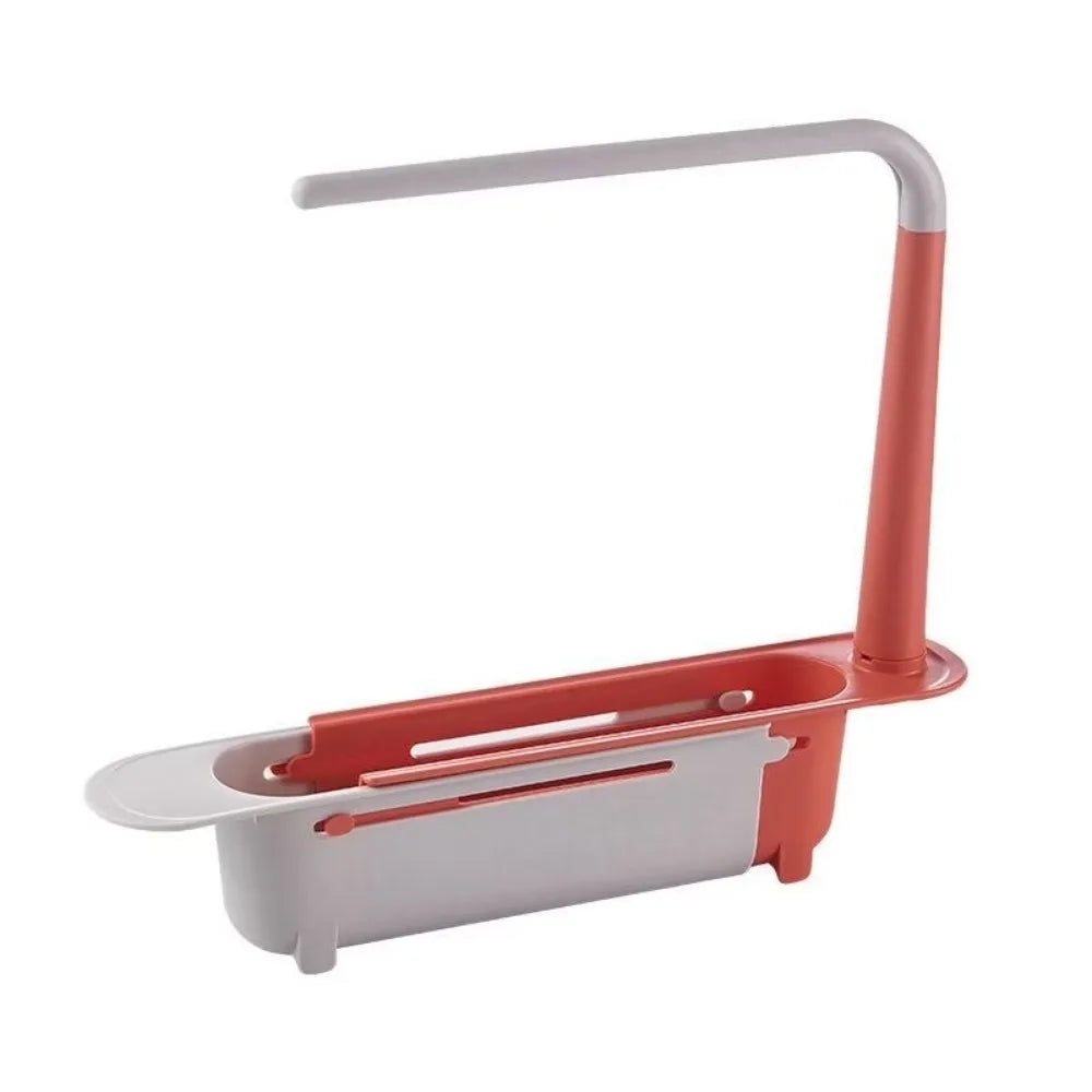 Extendable Sink Caddy with Raised Rail for Dishcloths Red