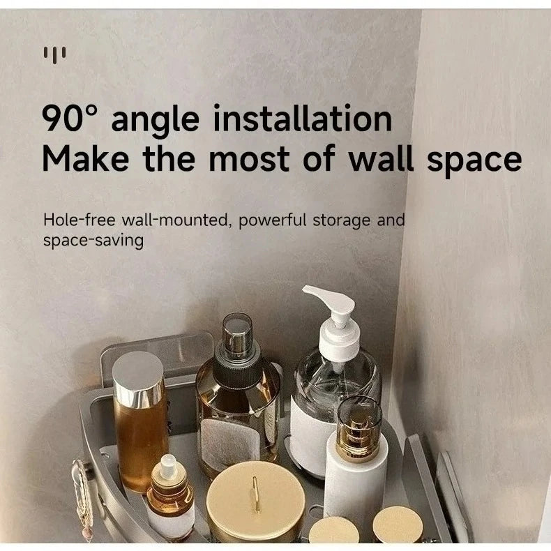 No Drill Corner Shower Caddy with Drainage and Side Hooks