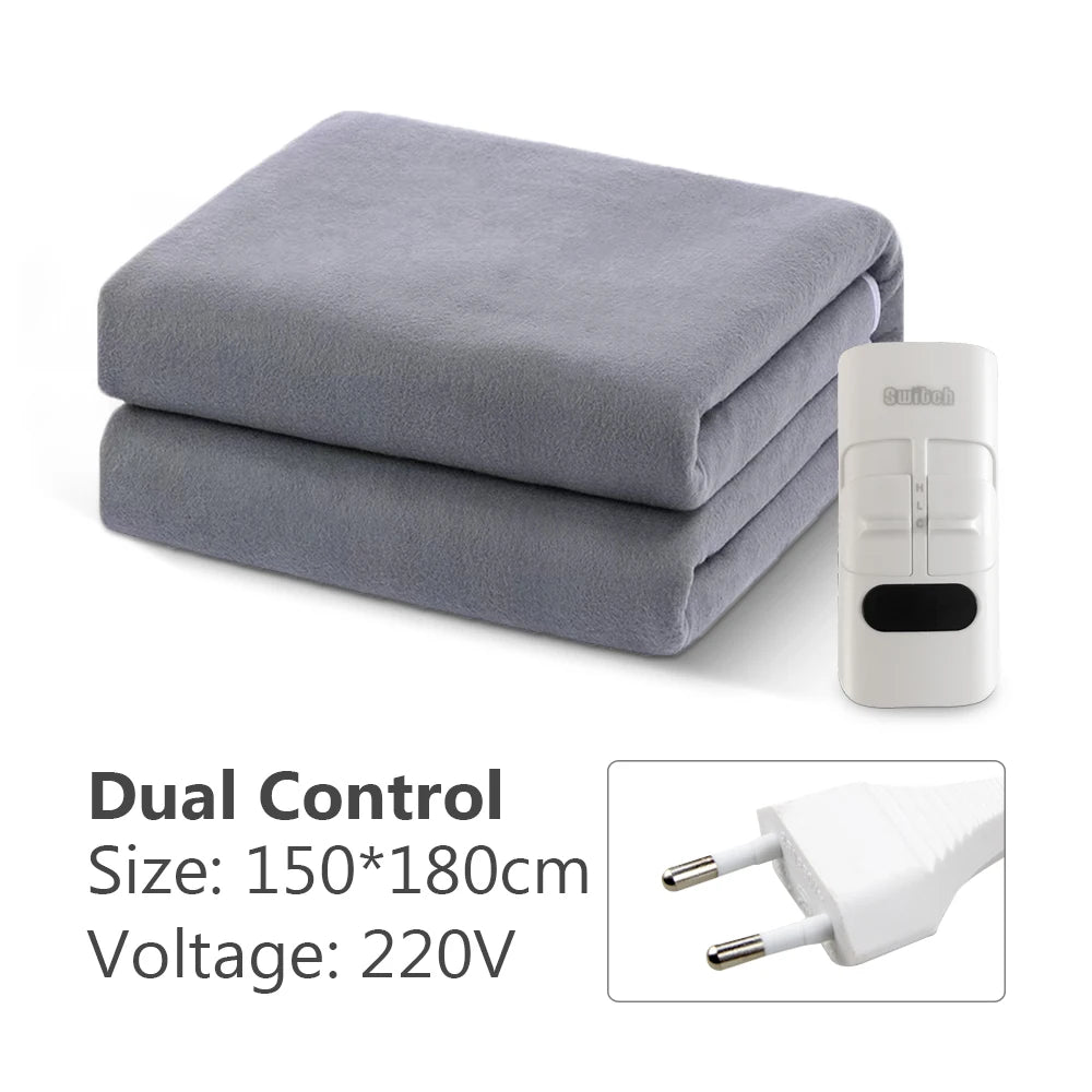 Electric Blanket 220V Thicken Thermostat Electric Blankets 70x150/120x150/150x180cm Electric Heating Blanket Winter Body Warmer Grey 150X180CM