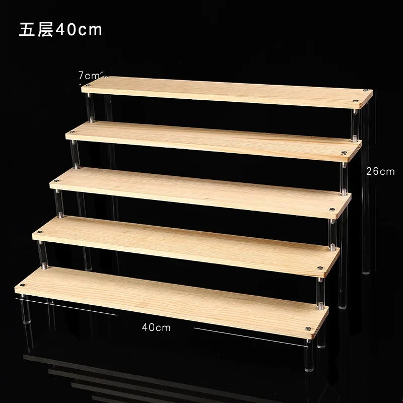 Display Riser Stand for Figures in Clear, Black or Wood Effect 5 tier 40x7cm