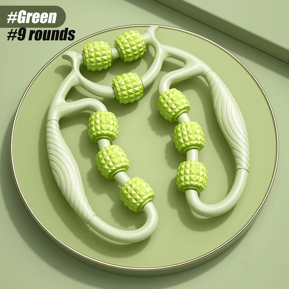 Leg Massager Multi-functional 12 Wheels Full-coverage Massage Roller for Arm Waist Leg Muscle Relaxation Manual Massage Machine Green-9 rounds