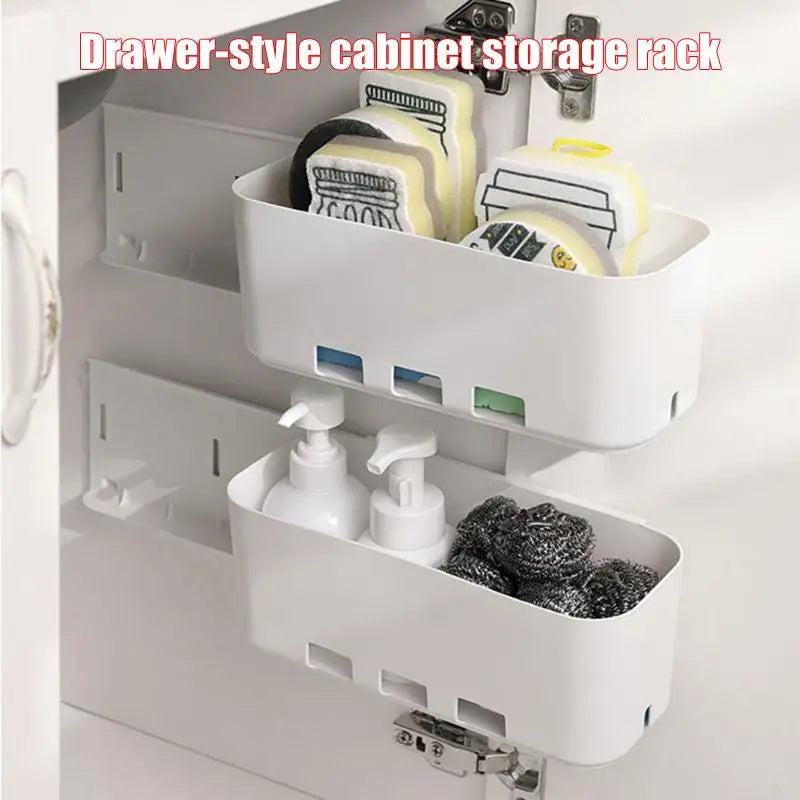 Household Kitchen Under Sink Cabinet Storage Rack Pull Out Drawer Style 2 Tier Organizer for Spices