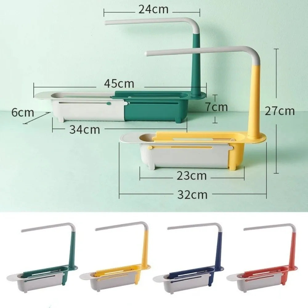 Extendable Sink Caddy with Raised Rail for Dishcloths