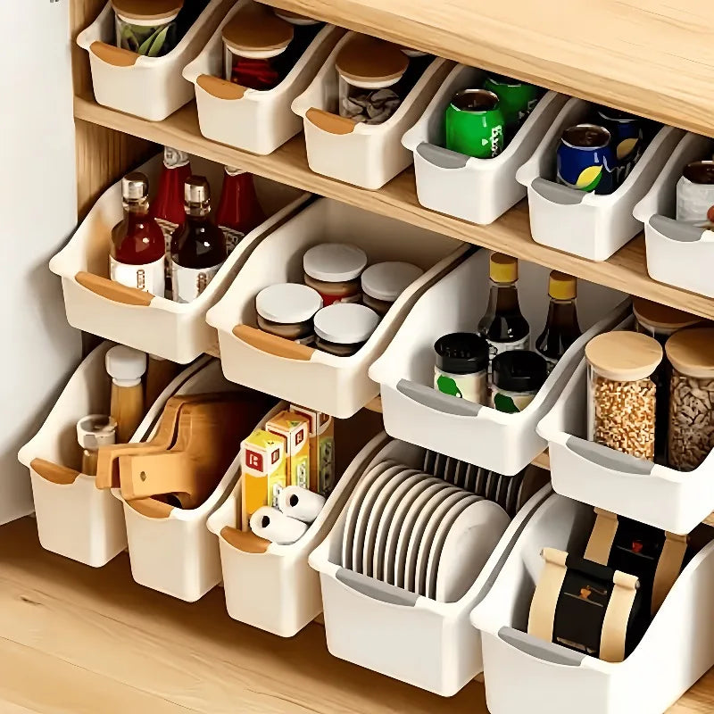 3-Piece Curved Design Storage Box - Heavy-Duty Plastic Organizer, Suitable for Organizing Under Sinks Food Cabinets and Cabinets